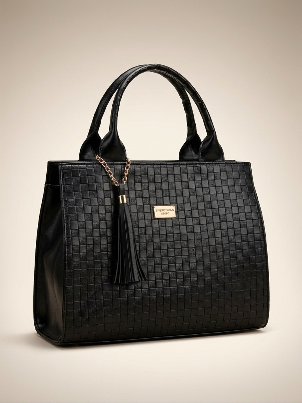 Bell Republic 2020 Black Checkerboard Patent Faux Leather Satchel Handbag - Picture 3 of 13